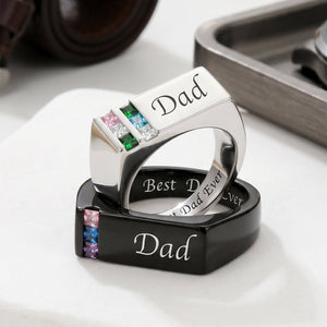 Personalized 1-6 Birthstone Men Ring With Name,  Father's Day Gift For Dad Grandpa