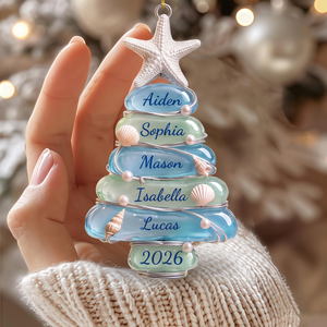 Custom Sea Glass Tree 2026 Ornament, Personalized Coastal Keepsake