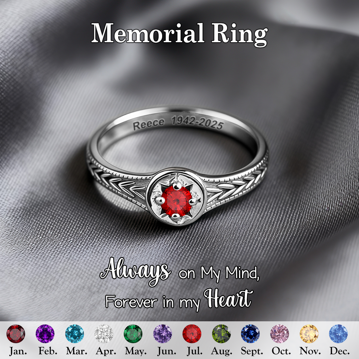Forever In My Heart, Personalized Birthstone Memorial Ring