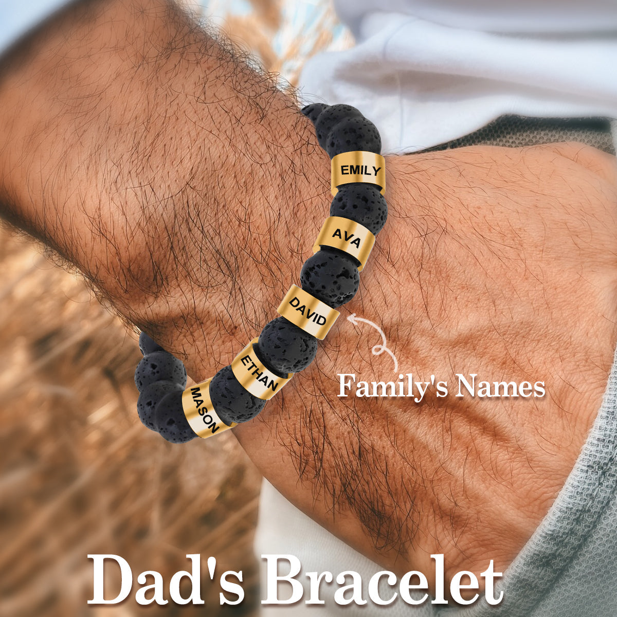 Personalized Mens Beaded Bracelet with Kids Names - Father's Day Gift