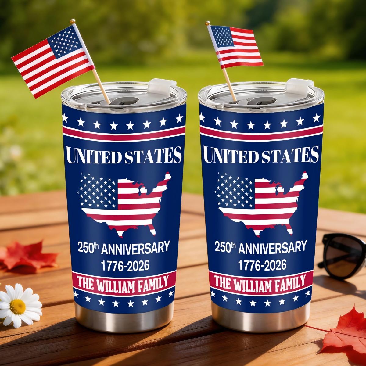 Custom Family Name Tumbler, United States 250th Anniversary Gift