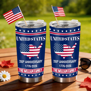 Custom Family Name Tumbler, United States 250th Anniversary Gift