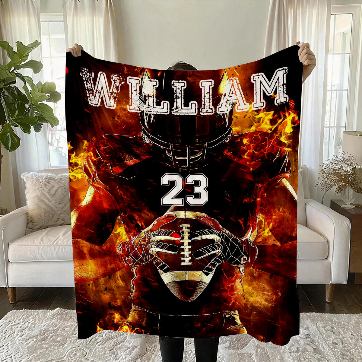 Personalized Football Blanket, Custom With Name And Number, Gift For Son, Father, Team