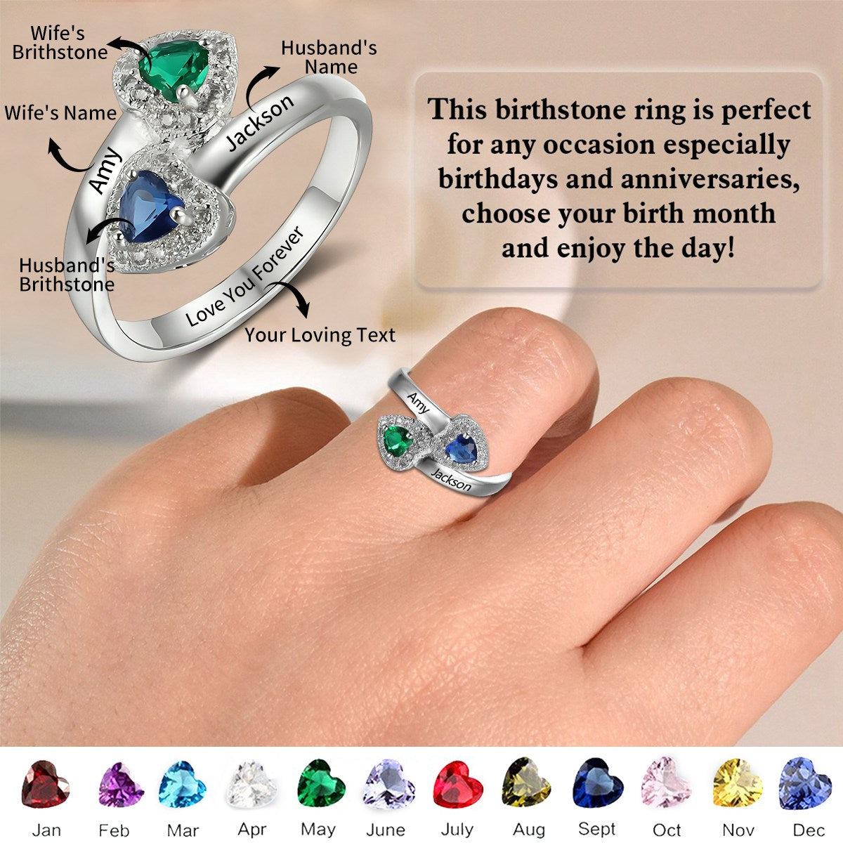 Love You Forever - Personalized Promise Birthstones Ring