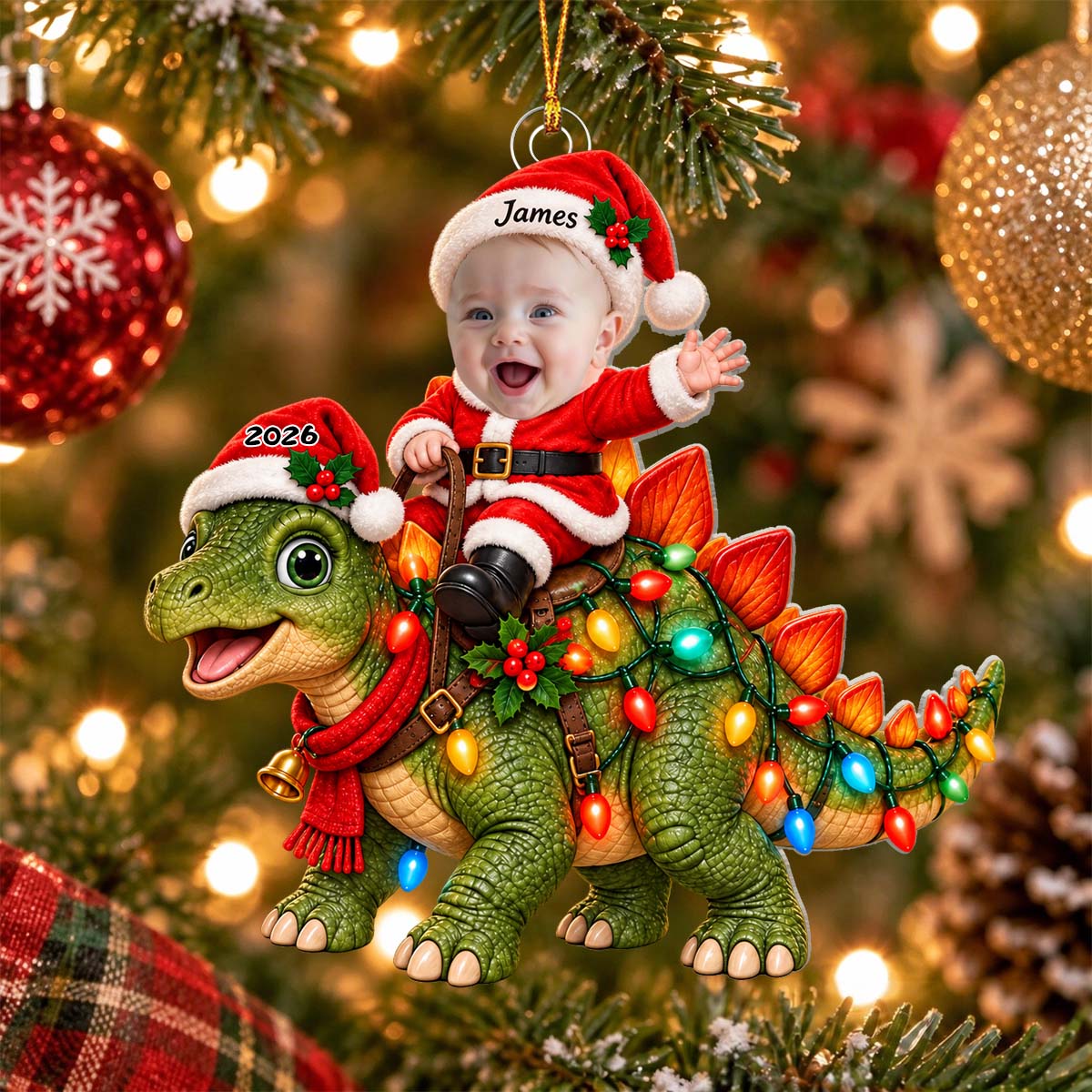 Personalized Baby Dinosaur Christmas Ornament, Custom Name Acrylic Keepsake