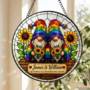 Personalized LGBTQ+ Couple Rainbow Suncatcher, Anniversary Window Hanging