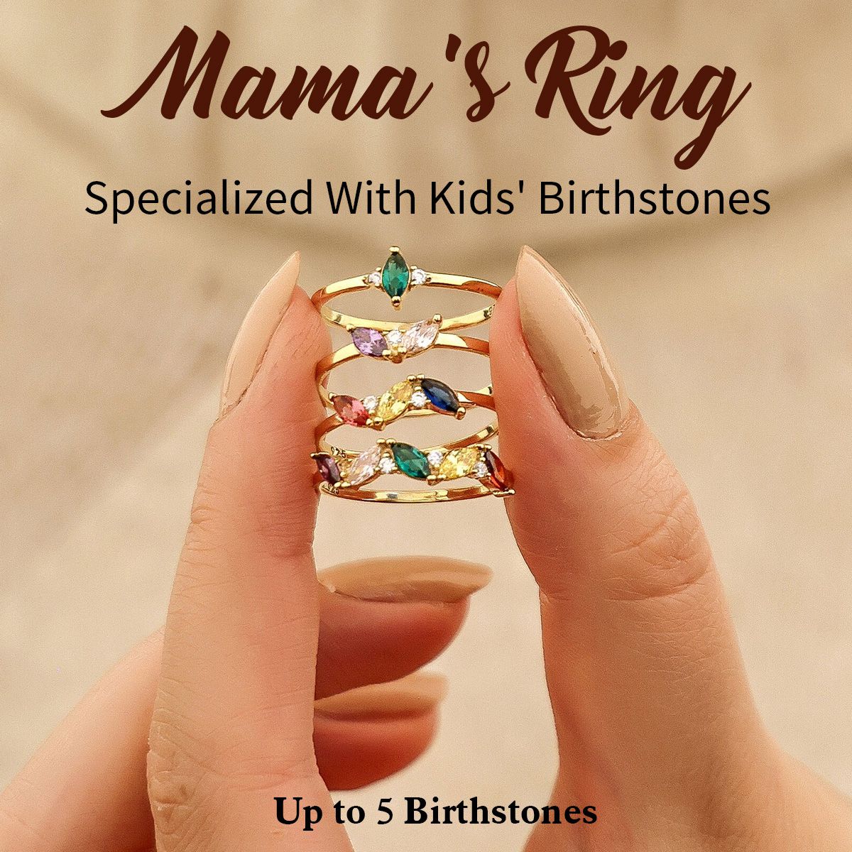 Personalized Grandma Mom 1-5 Birthstones Family Ring