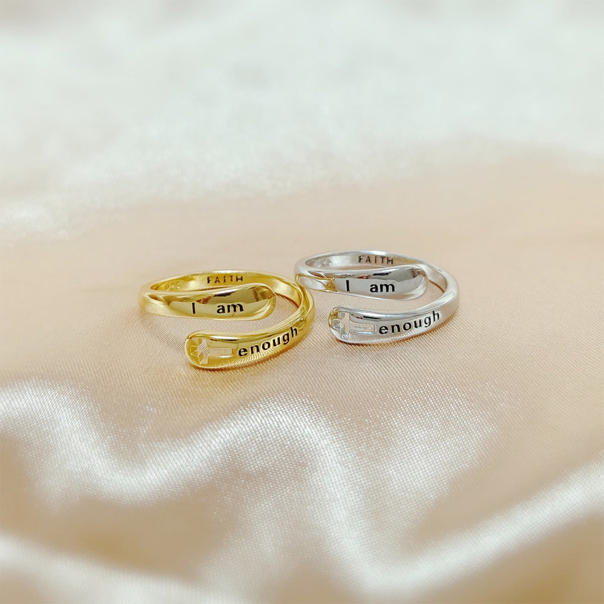 KISSFAITH-Child Of God Cross Ring, Sterling Silver Adjustable Ring