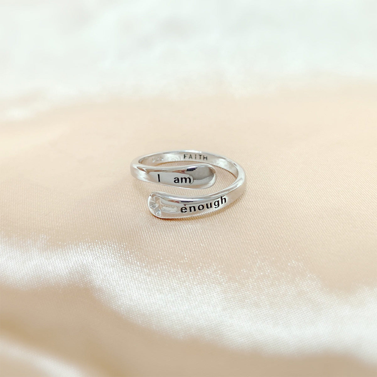 KISSFAITH-Child Of God Cross Ring, Sterling Silver Adjustable Ring