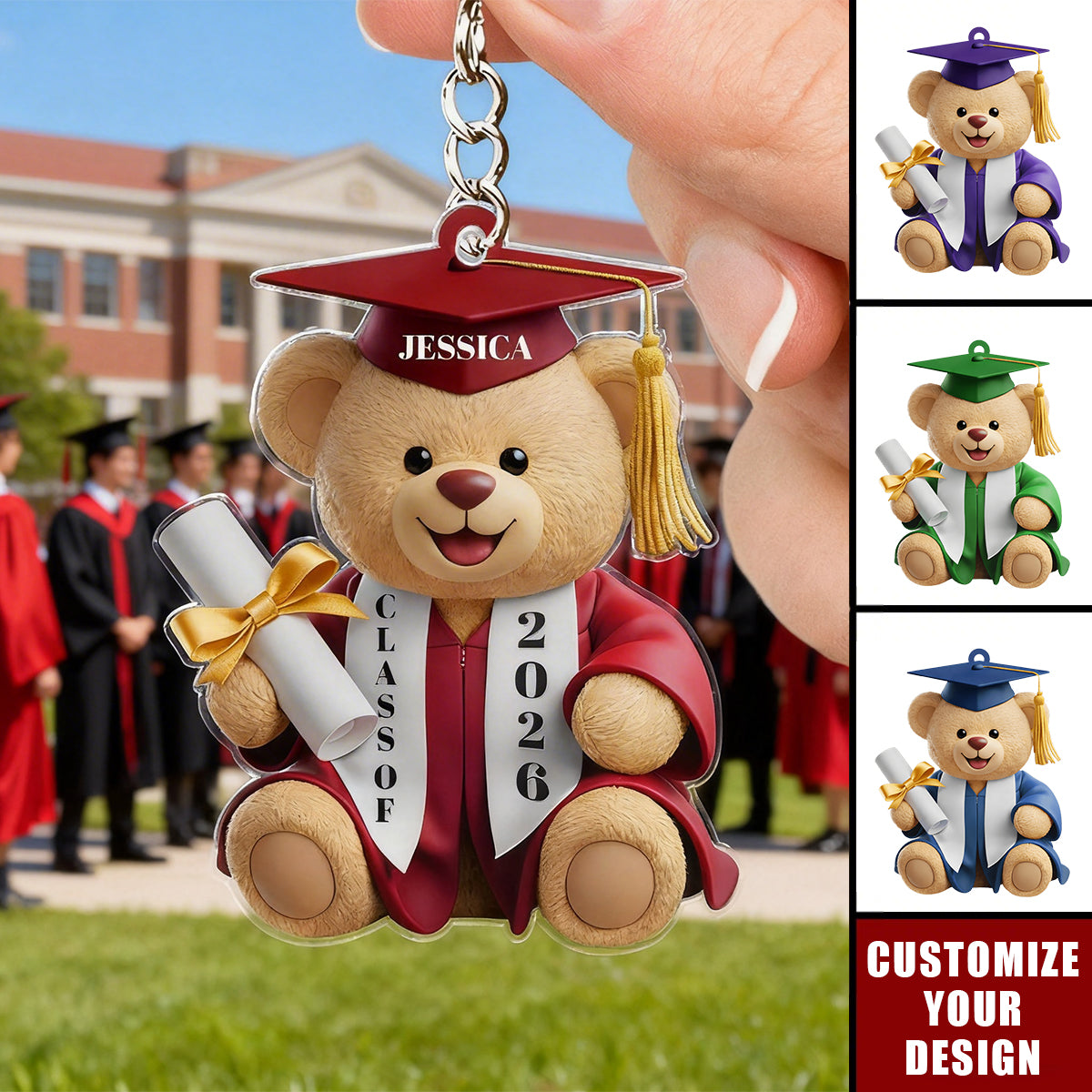 Personalized Graduation Bear Keychain,  Gift for Graduates