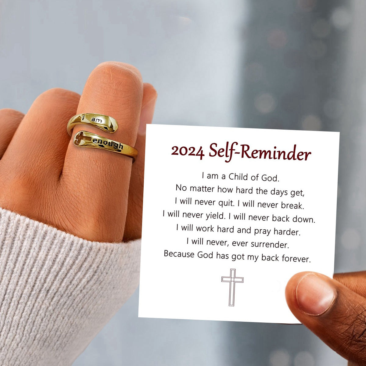 KISSFAITH-Child Of God Cross Ring, Sterling Silver Adjustable Ring