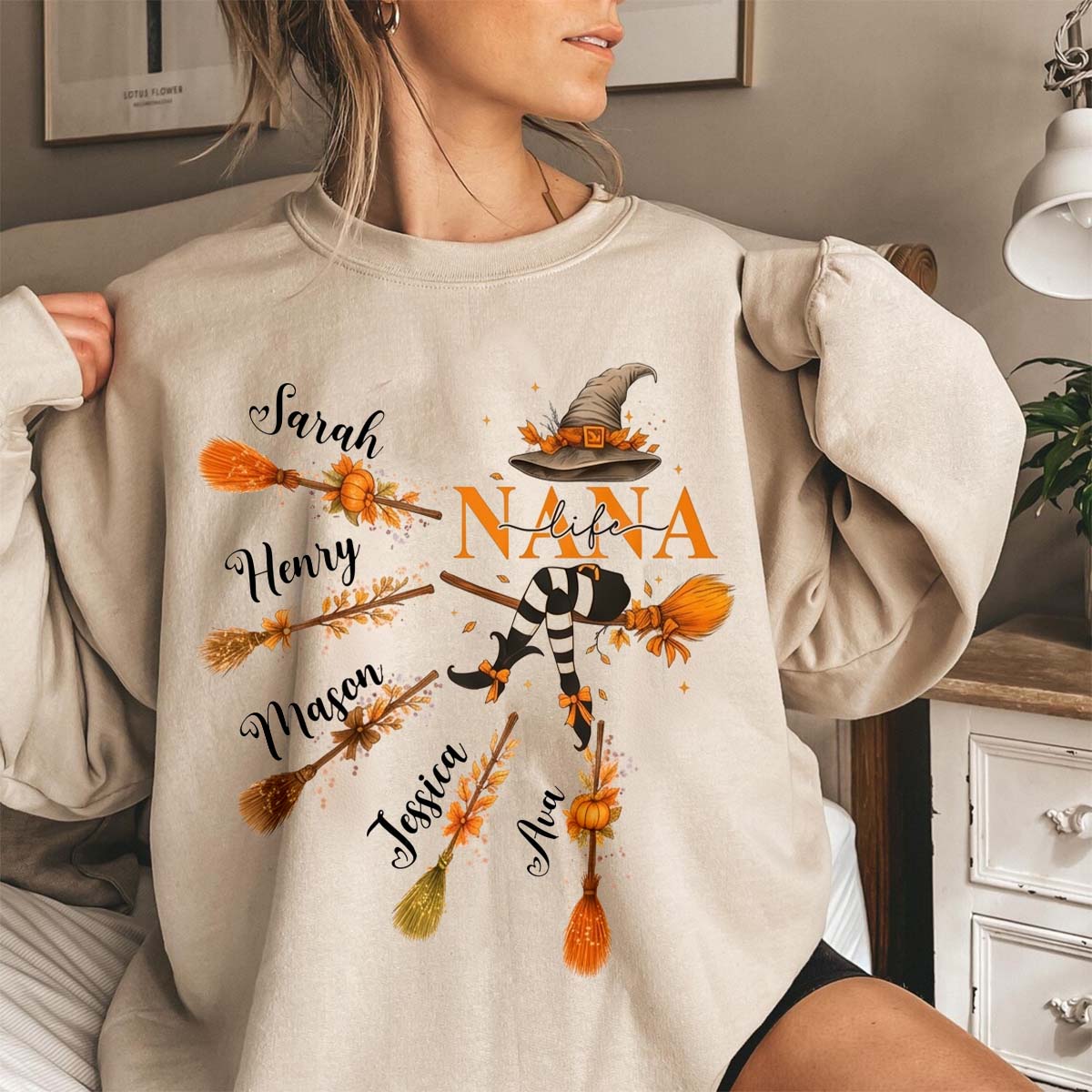 Custom Halloween Grandma Sweatshirt, Funny Witch Broom Sweatshirt