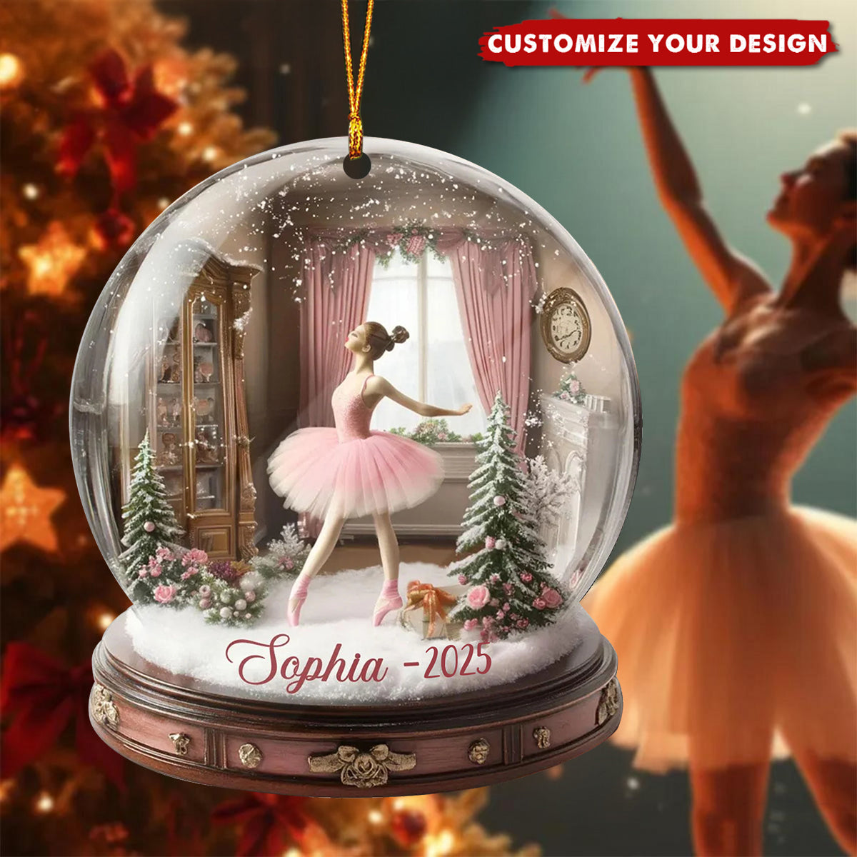 Custom Name Ballerina Acrylic Ornament, Ballet Ornament