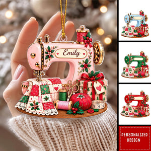 Personalized Sewing Machine Christmas Ornament, Custom Name Seamstress Ornament