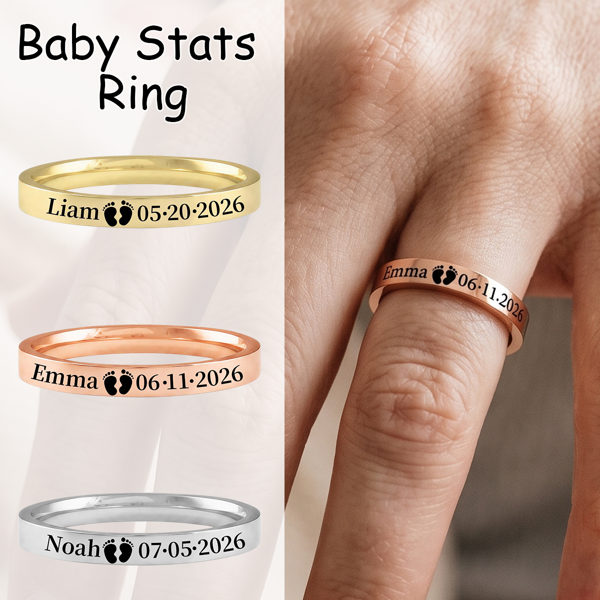 Personalized Baby Stats New Mom Gift Ring