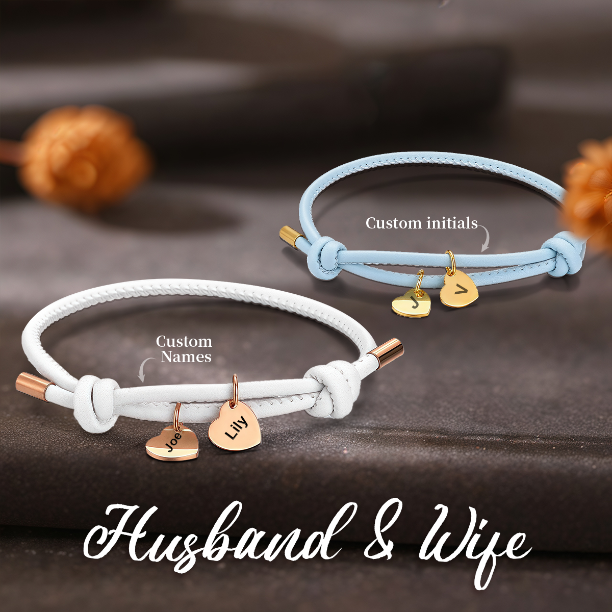 Forever Linked Together - Personalized Name Heart Couple Bracelet
