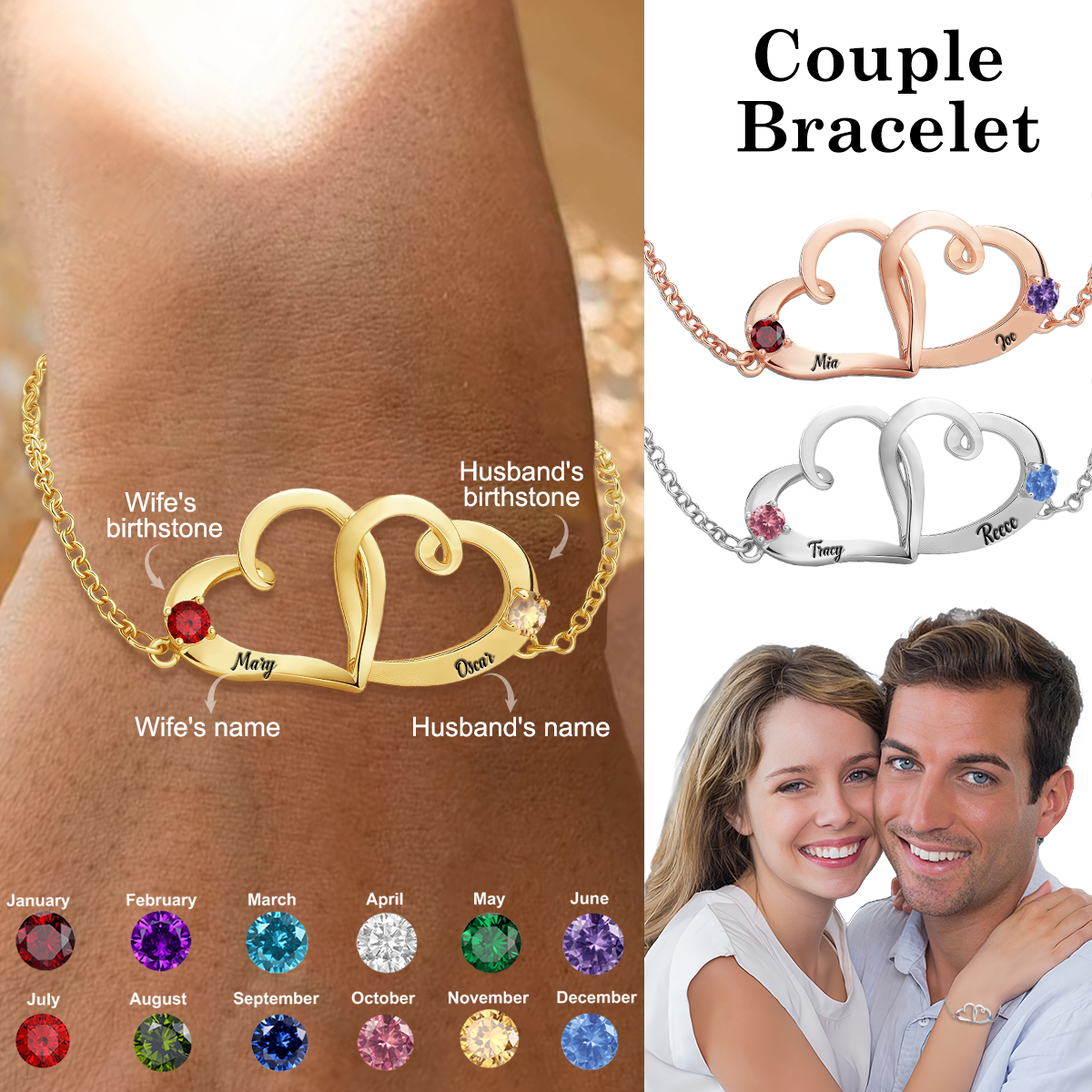 Together Forever - Personalized Couple Birthstone Bracelet
