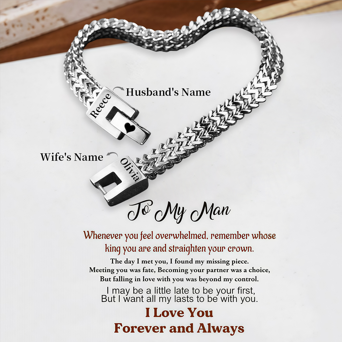 To My Man, Personalized Couples Engraved Bracelet