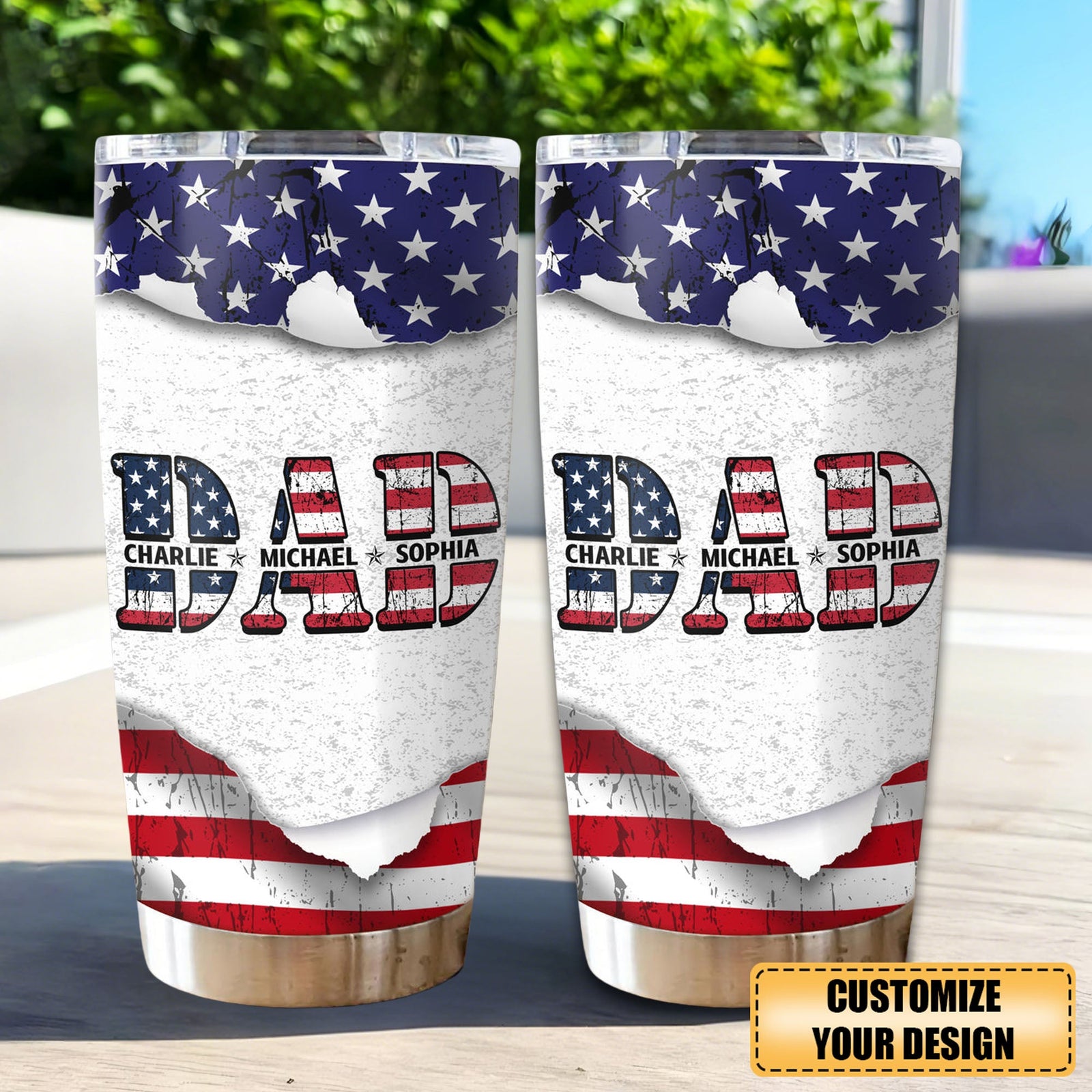Personalized Custom Kid Name With America Dad Tumbler