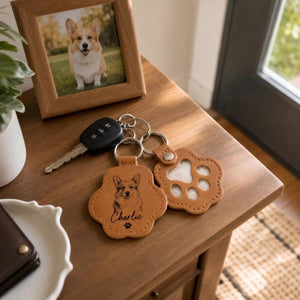 Custom Photo Leather Pet Hair Keychain, Memorial Sympathy Gifts For Dogs, Cats