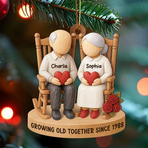 Old Couple Sitting On Chair-Personalized Wooden Ornament