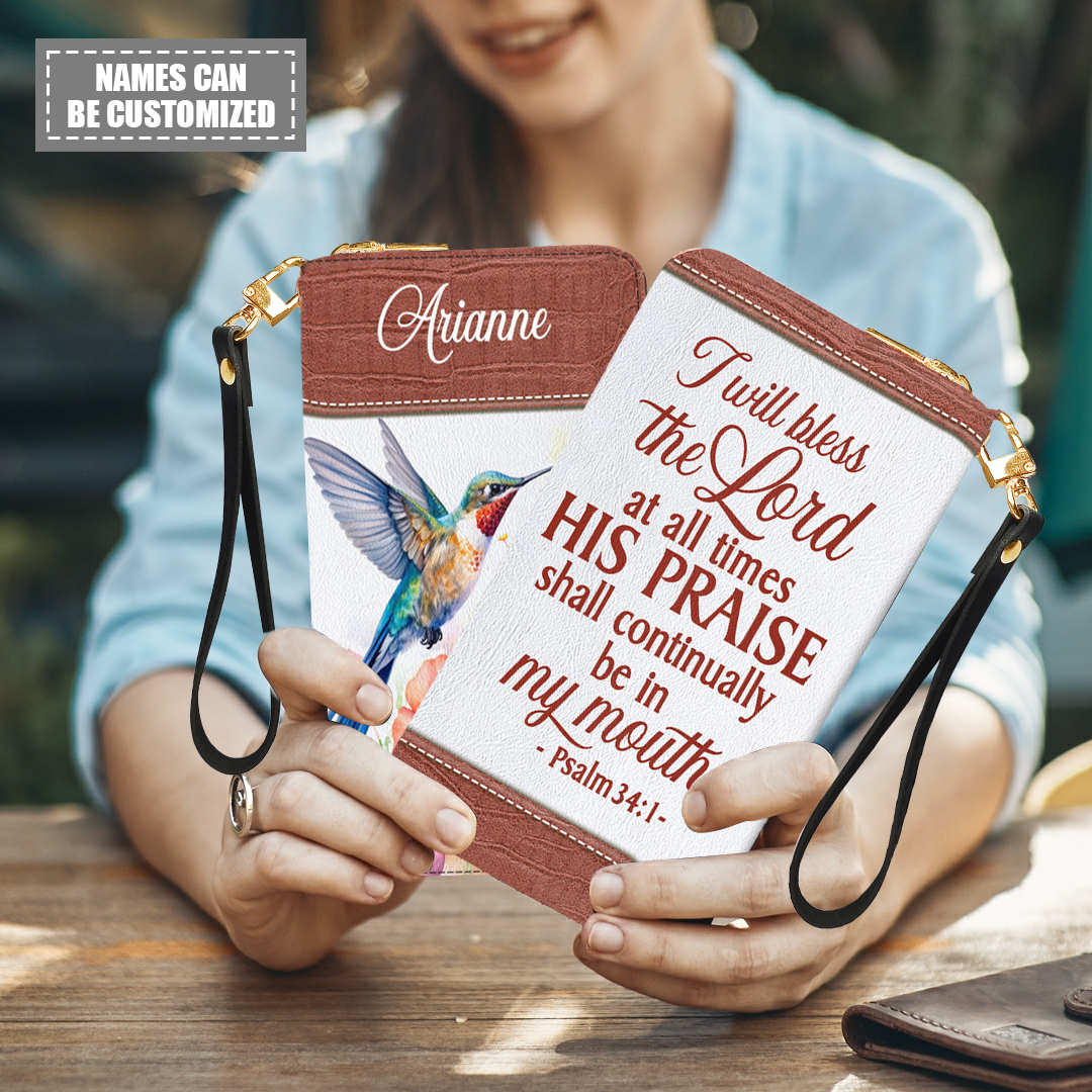 Psalm 34:1 - Personalized  Zip Around Leather Wallet