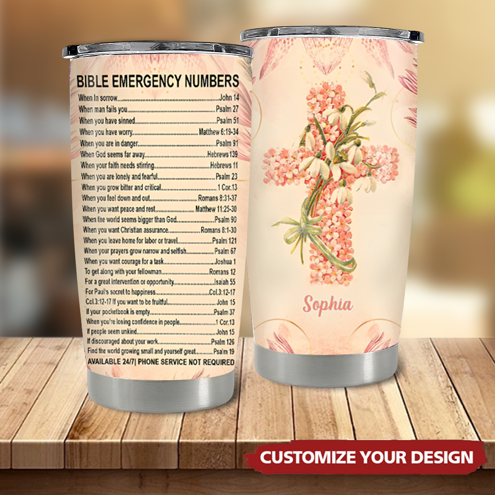 Stainless Steel Tumbler- Bible Emergency Numbers