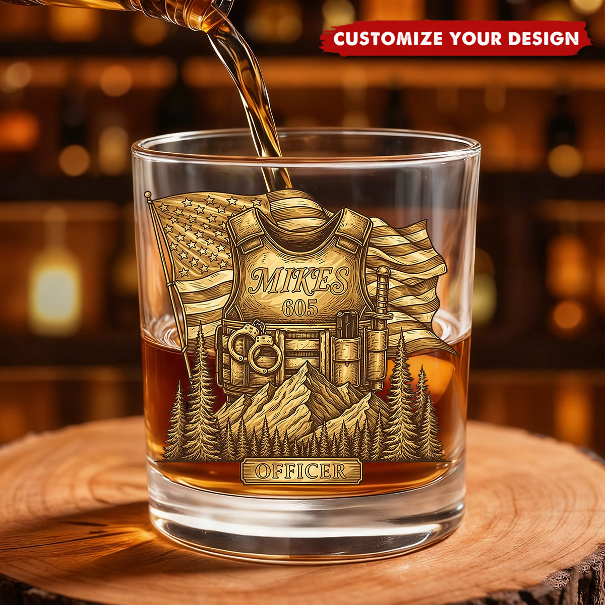 Personalized Police Officer Whiskey Glass – Badge & Gear Gift