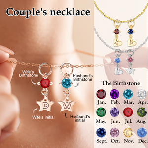 Personalized Custom Initial Heart Star Birthstone Necklace