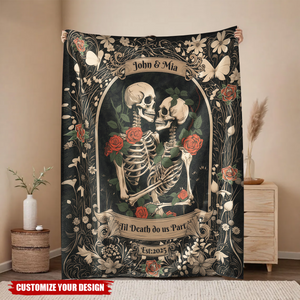 Dark Romantic Skeleton - Personalized Wedding Blanket For Him, Her