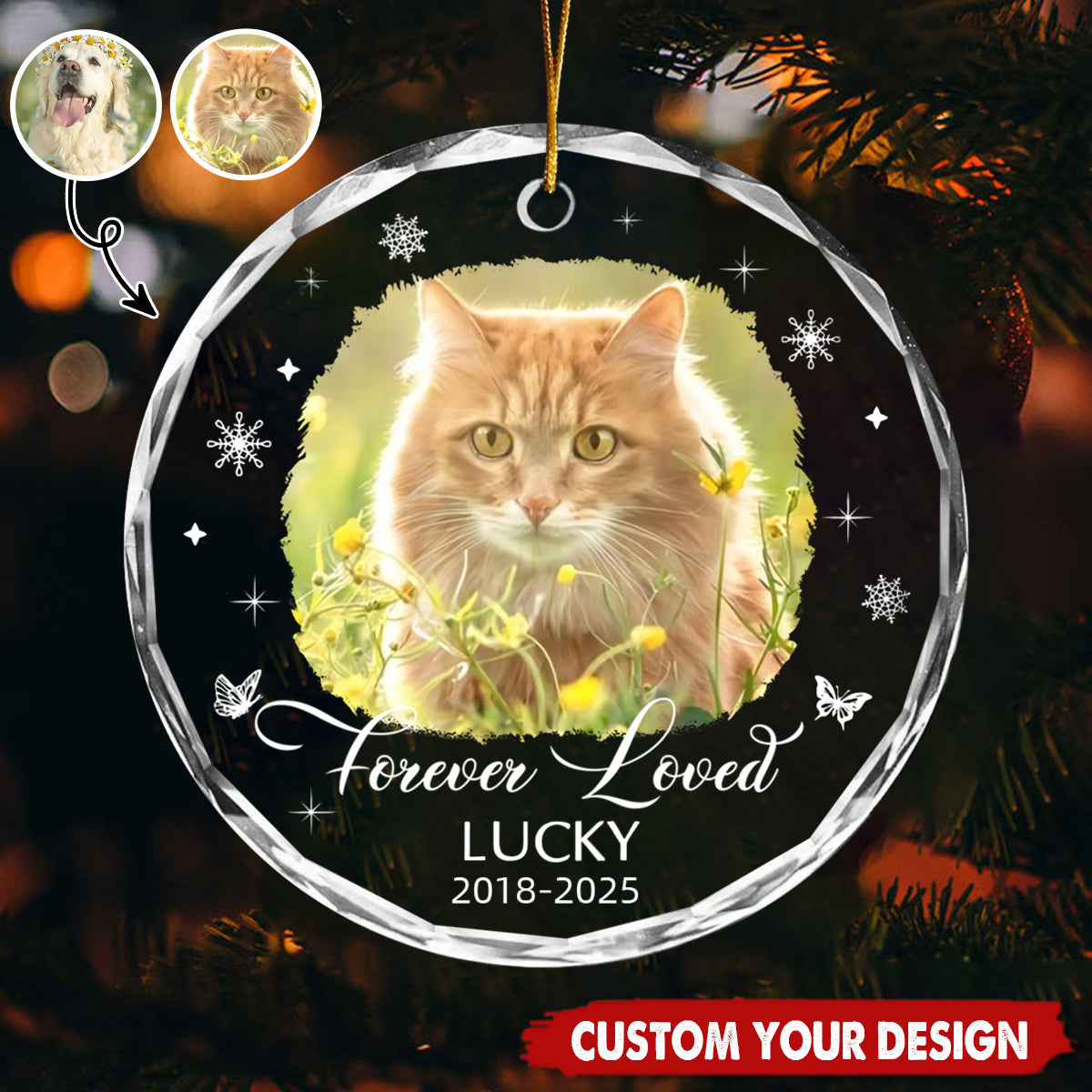 Custom Photo Memorial Dog Cat Loss Keepsake - Personalized Circle Glass Ornament