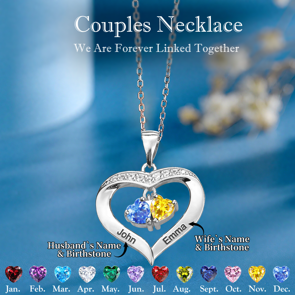 Personalized Name Birthstone Promise Couple Necklace