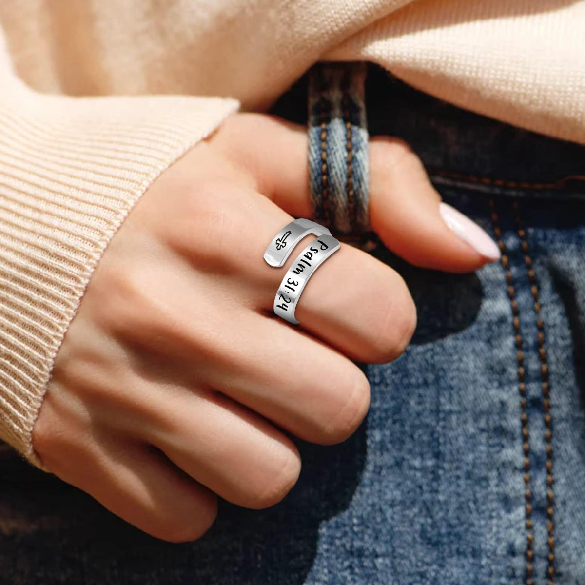 KISSFAITH- Christian Cross Ring- Faith Gift-Psalm 31:24