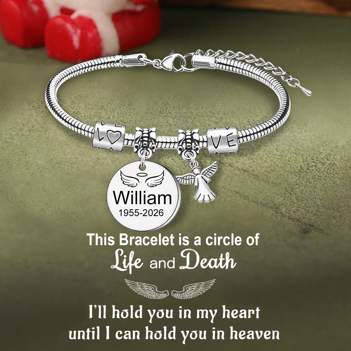Always In My Heart, Personalized Angel Memorial Bracelet