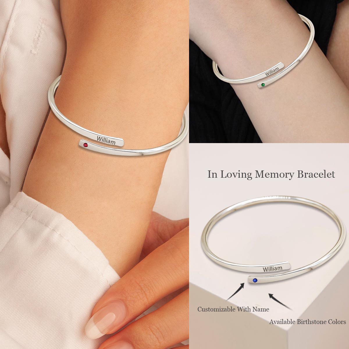 Personalised Memorial Bracelet Custom with Name and Birthstone