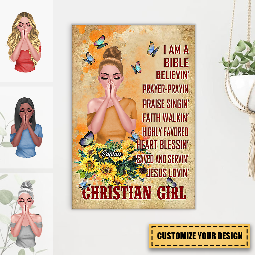 Christian Girl Sunflower I Am A Bible Believin Personalized Canvas