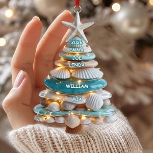 Personalized Seashell Christmas Tree Ornament, Coastal Xmas Decor