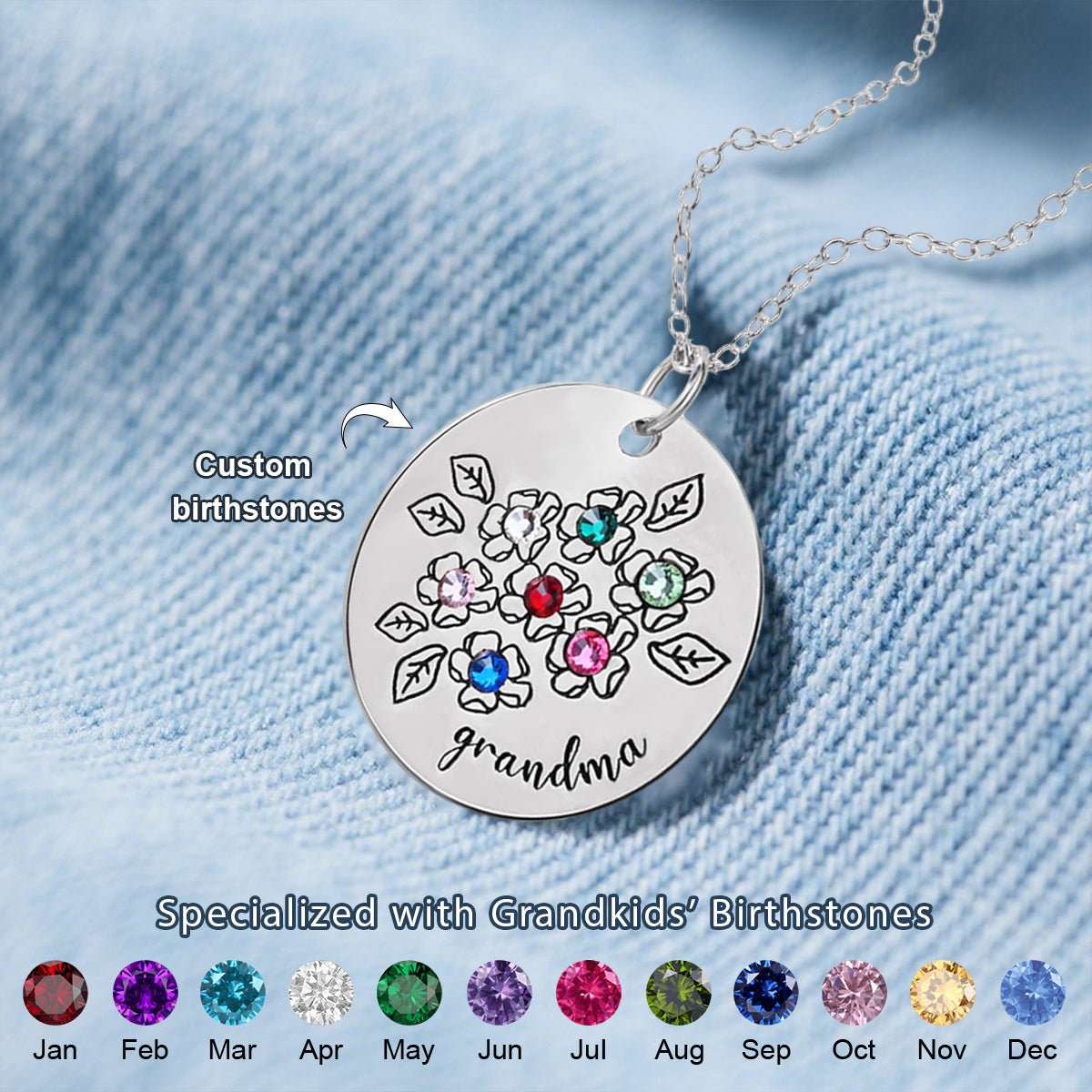 Personalized Family Birthstone Mother's Flower Necklace