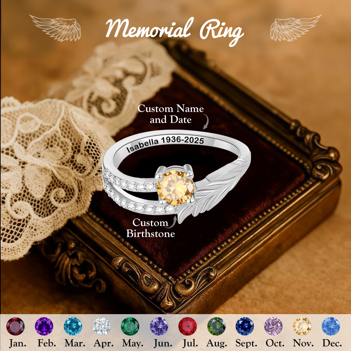 I'm Always With You, Personalized Birthstone Memorial Ring