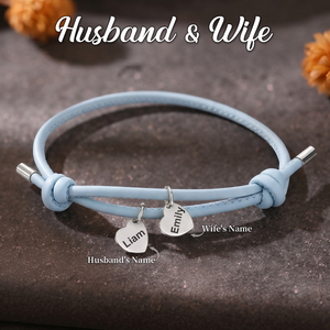 Personalized Engraved Couple Heart Adjustable Leather Bracelet