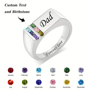 Personalized 1-6 Birthstone Men Ring With Name,  Father's Day Gift For Dad Grandpa