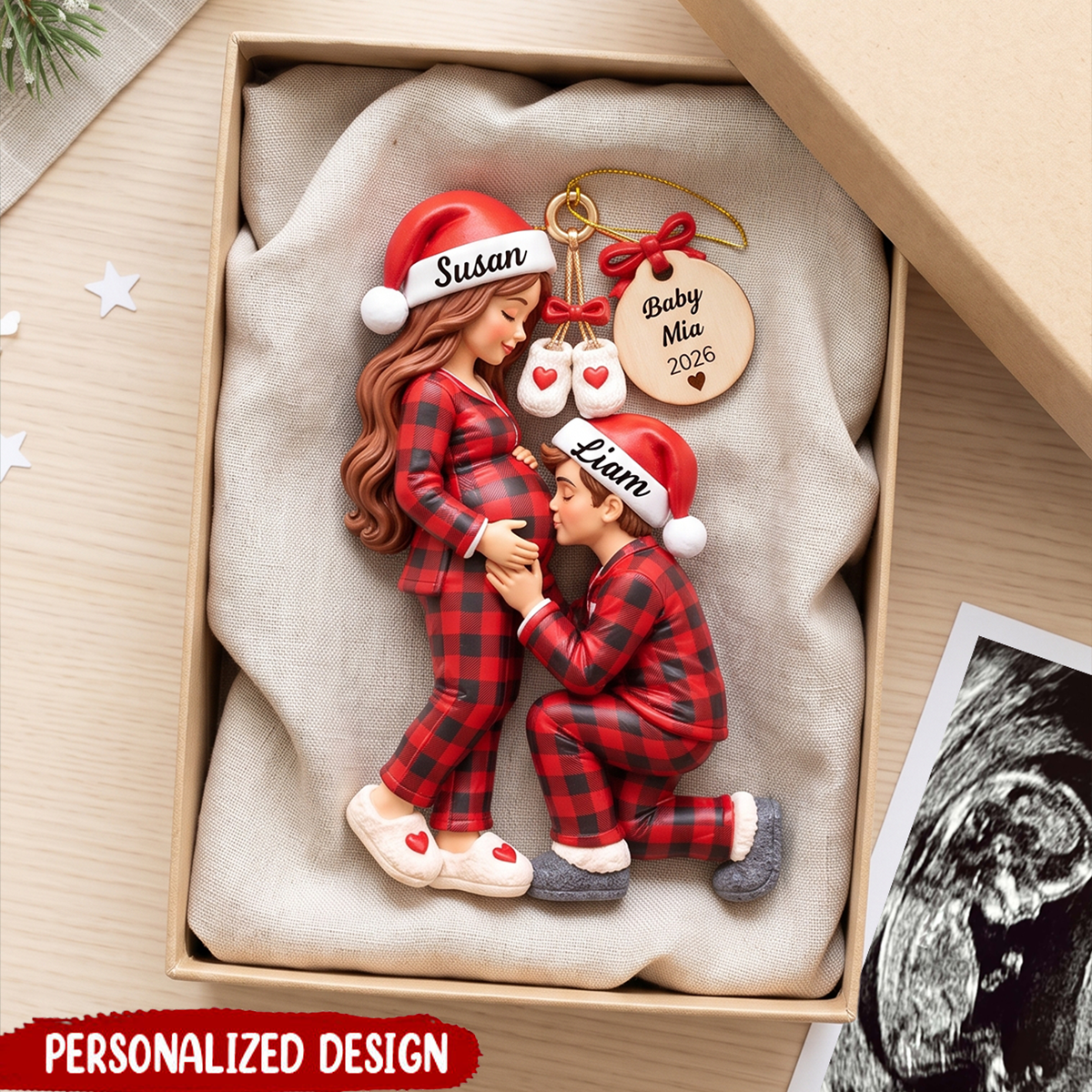 Personalized Pregnancy Christmas Ornament, Custom Mom Dad Names & Baby 2026
