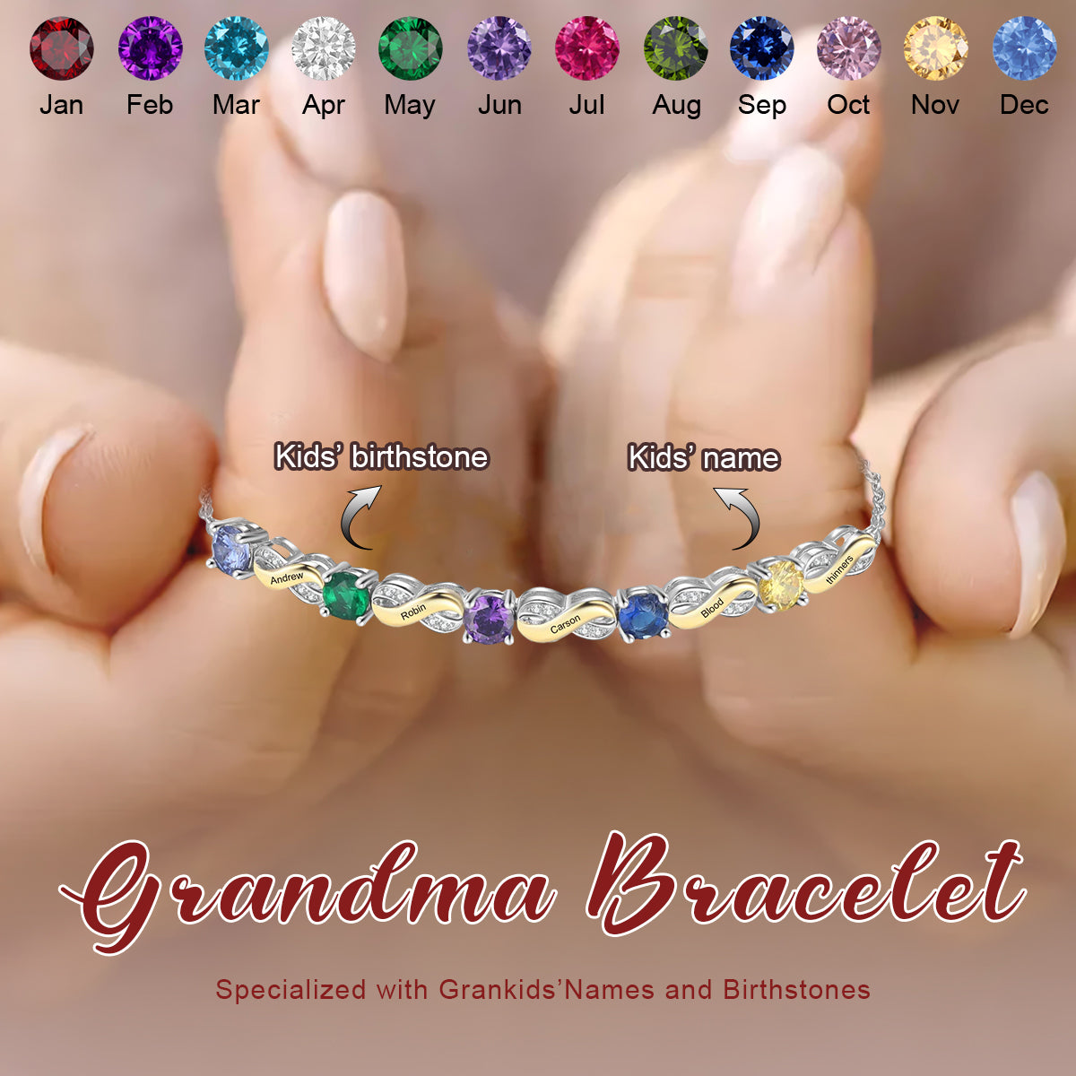 Personalized Multiple Birthstones Bracelet-Grandma Mom Family Bracelet