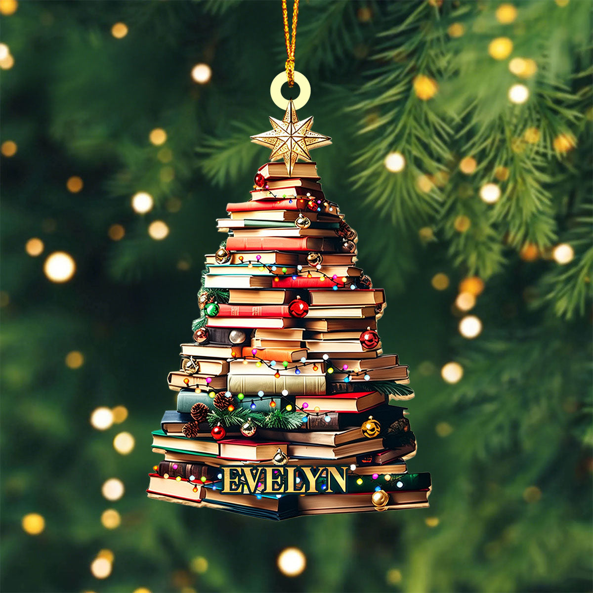 Personalized Christmas Book Tree Name Ornament, Book Lover Gift
