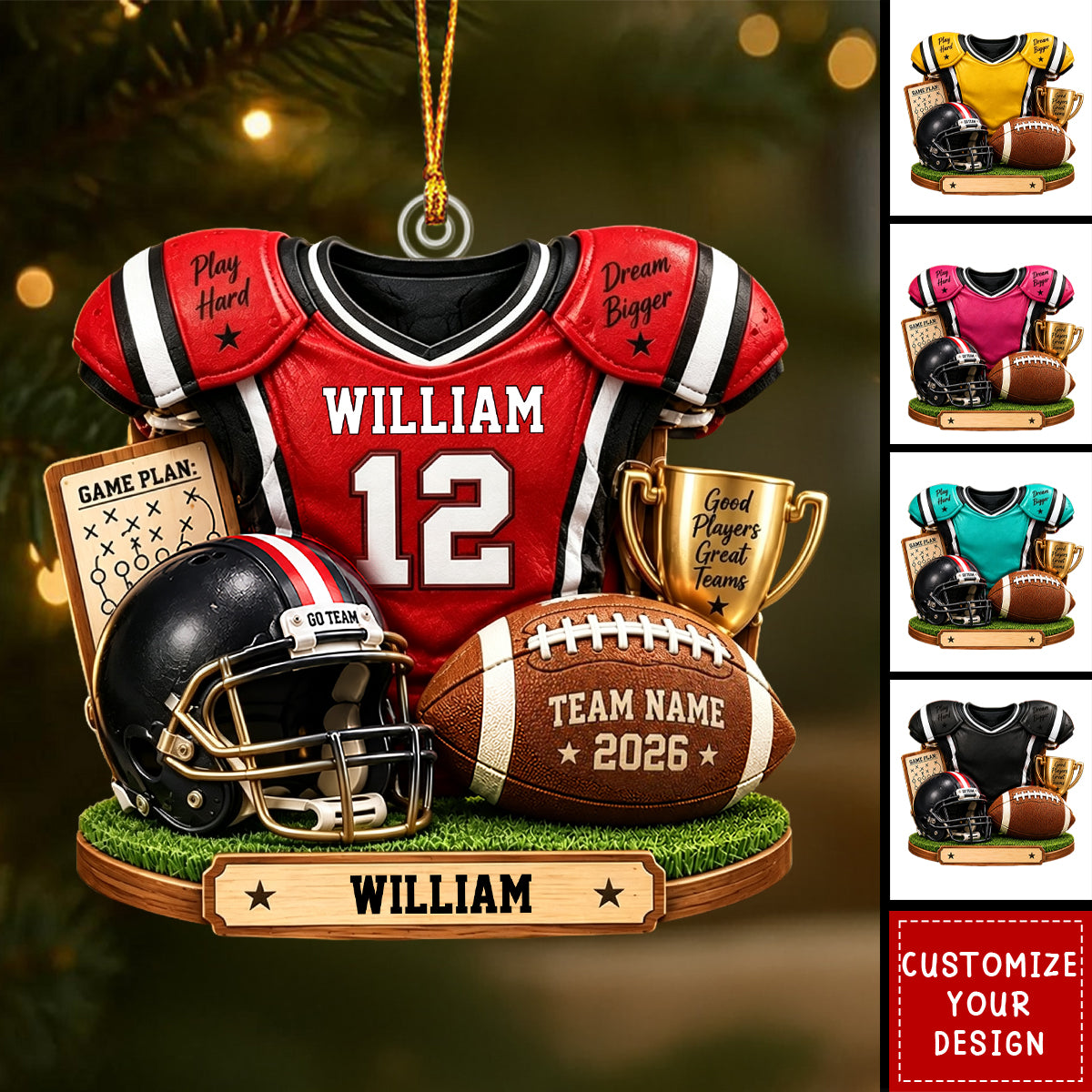 Personalized Football Christmas Ornament, Custom Football Team Gift