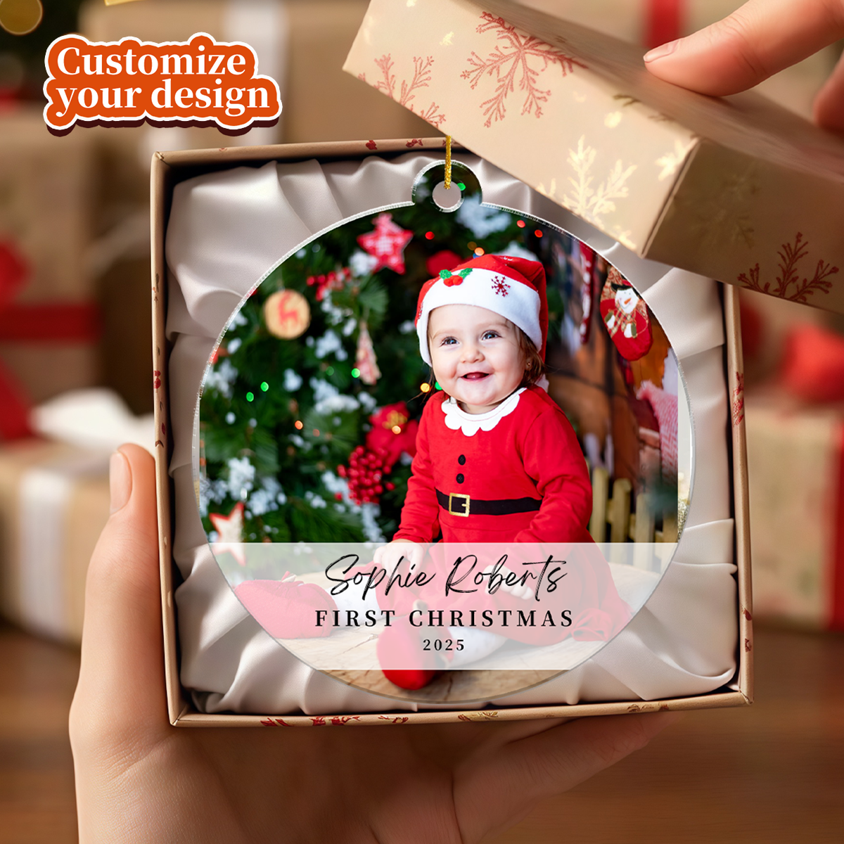 Personalized Baby First Christmas Ornament, Custom Photo Bauble