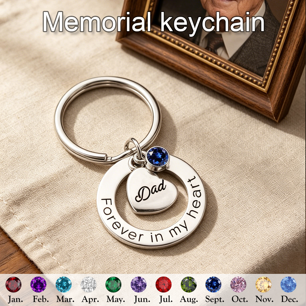 Forever In My Heart Personalized Memorial Keychain, Loss of Dad/Mom/Family/Friend