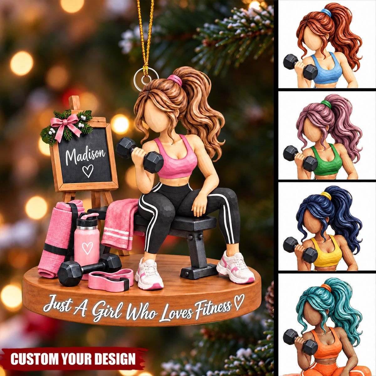 Personalized Fitness Girl Ornament, Workout Keepsake For Active Women