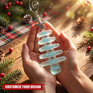 Personalized Sea Glass Christmas Tree Family Ornament