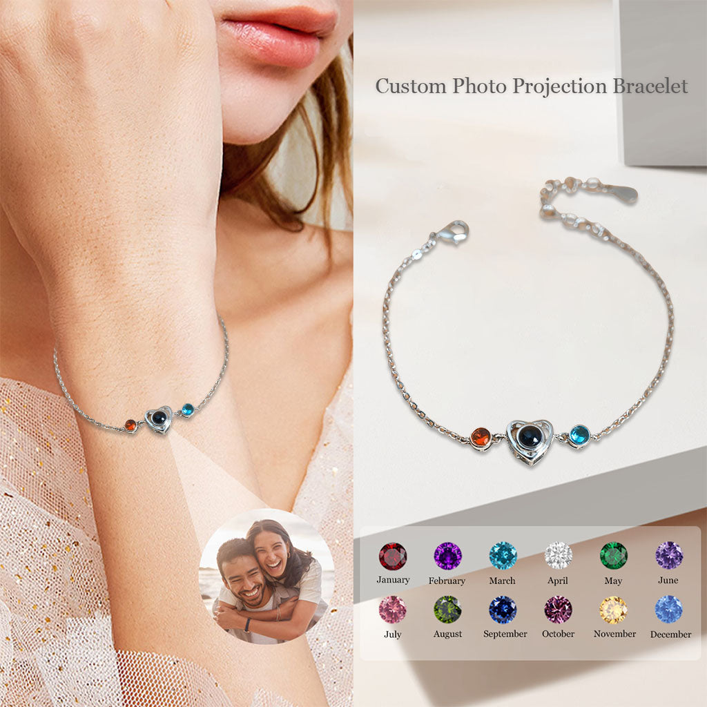 Custom Photo Projection Bracelet With Birthstone